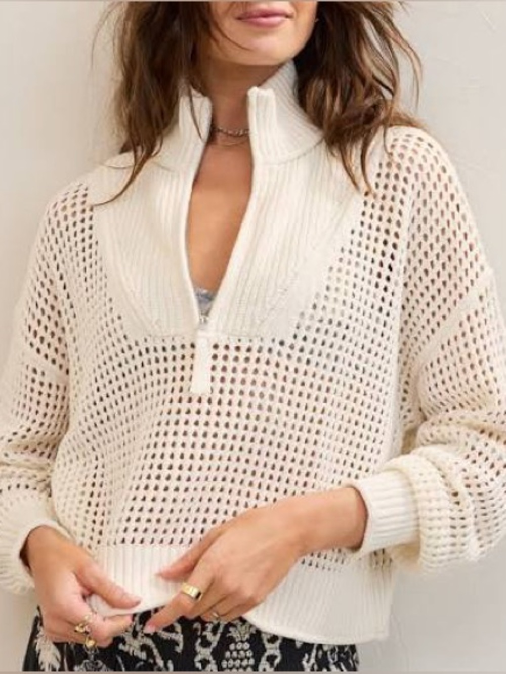 NWT aerie half-Zip crochet Sweater